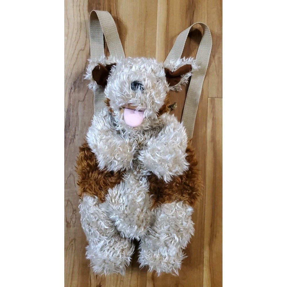 Vintage Plush Dog Backpack 1990's Mango Teddy Bear Co Side Zip Purse Bag Y2K